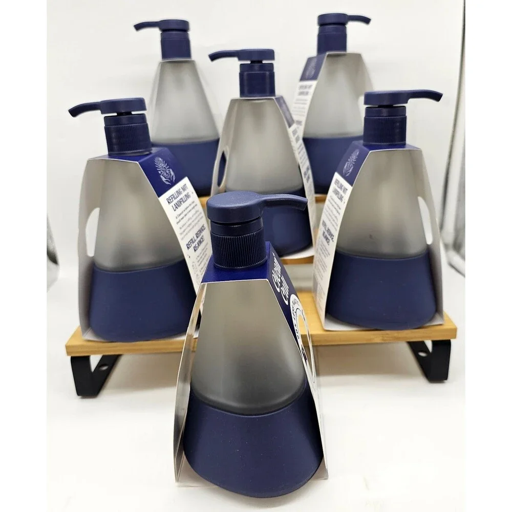 6x Clean Cult Hand Soap Dispenser Glass Bottle 12oz Refillable Midnight Blue NEW
